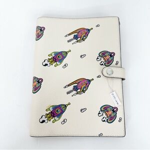 COACH | Cosmic Leather Notebook With Space Rocket Print Silver/Chalk Mult